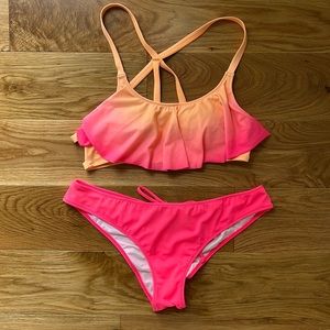 VS PINK • orange and pink ombré two piece bikini bathing suit